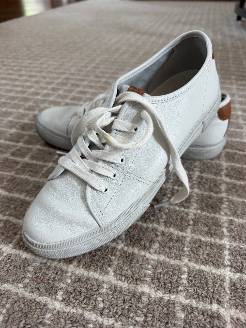 Frye White Leather Sneakers with Brown Heel Tab